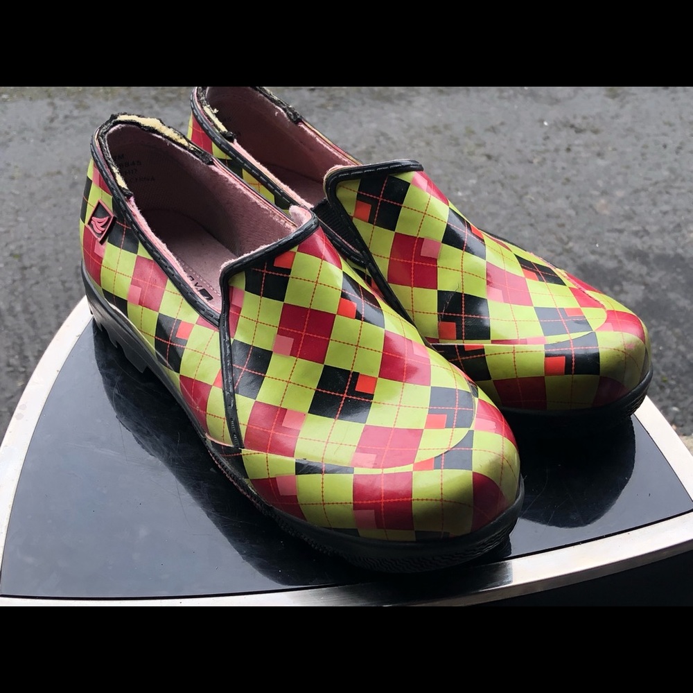Sperry Women's Multi-Color Tartan Rubber Slip On Duck Boot Rain Shoes  Size 7M